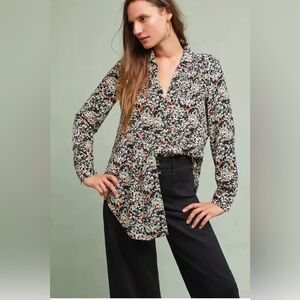 Anthropologie Maeve Size XS Matilda Floral Pintuck Oversized Button Down Shirt